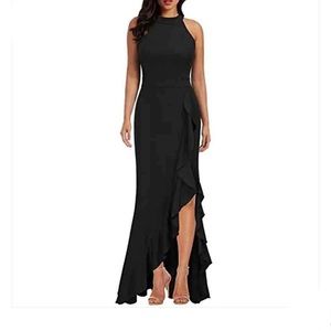 Women's High Neck Split Bodycon Mermaid Evening Cocktail Long Dress